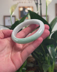 Baikalla Natural Apple-Green Patch Jadeite Jade "Half Round" Bangle Bracelet (59.7mm) 
