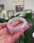 Baikalla Natural Icy Light Lavender W/ Black Wuji Flowers Jadeite Jade Bangle Bracelet (54mm) 