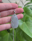 Genuine Ice Jadeite Jade RuYi Pendant Necklace With 18K Gold Bail
