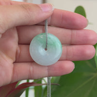 Baikalla "Good Luck Button" Necklace Green and White Jadeite Jade Lucky Ping An Kou Necklace