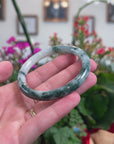 Baikalla Natural Deep Blue-Green Flowers Jadeite Jade "Traditional Round" Bangle Bracelet (54.1mm) 