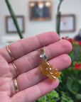 Baikalla Natural Icy Orange-Red Jadeite Jade "Lucky Fish" Pendant W/ 18kw Gold Bail & Natural Diamonds