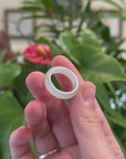 Natural Icy Faint Green Burmese Jadeite Jade Band Ring 