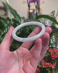 Baikalla White-Green W/ Light Blue-Green Flowers "Traditional Round" Jadeite Jade Bangle Bracelet (56.8mm) 