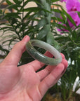Baikalla White-Green W/ Blue-Green Flowers Jadeite Jade Oval Bangle (56.3mm ) 
