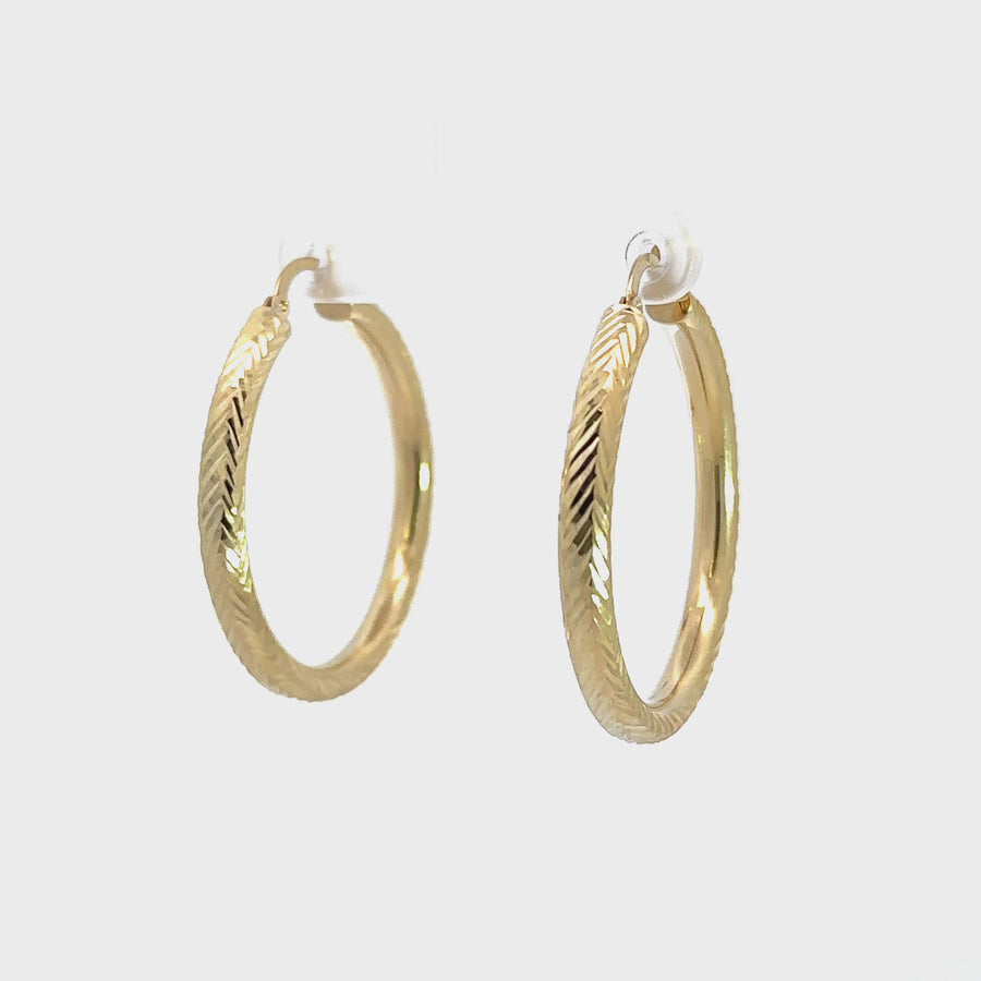 Baikalla 10k Gold Hallow Dangle Diamond Cut Hoop Earrings