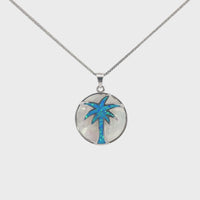 Baikalla Sterling Silver Lab-Created Blue Opal Palm Tree Bezel Pendant Necklace