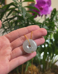 Baikalla "Ping An Kou" (Good Luck Button) Icy Light Blue-Green W/ Sajin Jadeite Jade Pendant Necklace