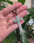 Baikalla Natural Apple-Green & Grey Wuji Jadeite Jade Cross Pendant
