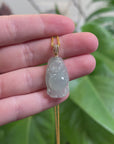 Burmese Blue Jadeite Jade Happy Buddha Necklace With 18K Gold Bail