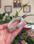 High-End Natural Icy Blue-Green Flower Jadeite Jade "Oval" Bangle Bracelet (54.5mm) 