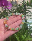 Baikalla Multi-Color Jadeite Jade Free-Form Bead Bracelet W/ CZ & Yellow Gold Plated Clasp (8.5mm)