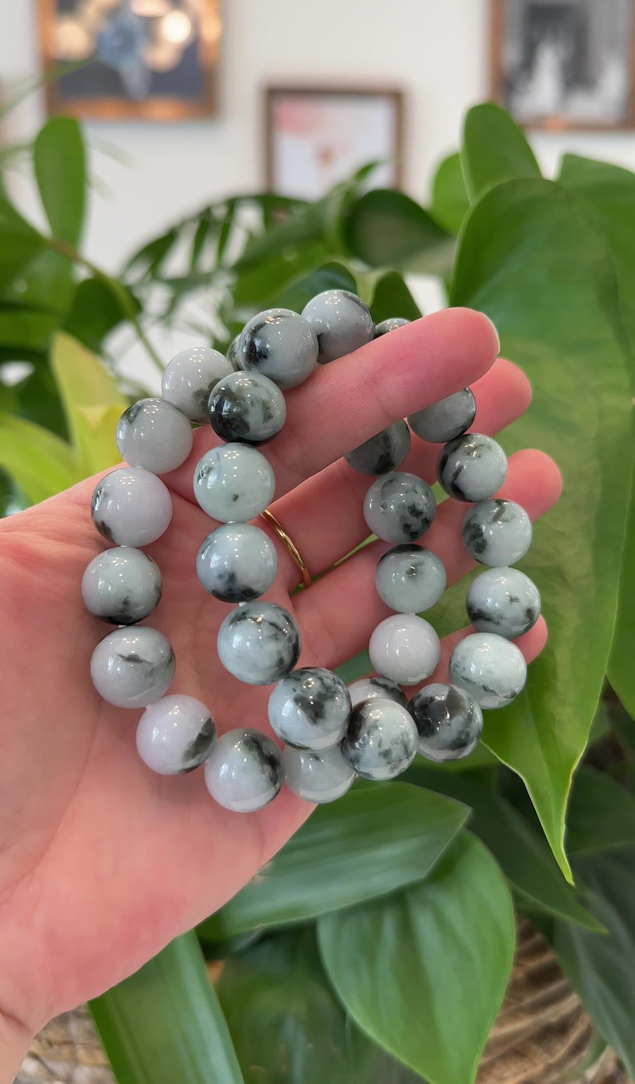 Natural Jadeite Jade Round Blue Green Large Beads Men's Bracelet (14mm)