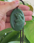 Natural Jade 12 Zodiac: Nephrite Jade Rooster Pendant Necklace in Deep Green