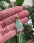 Baikalla Natural Icy Light Apple-Green Jadeite Jade "Joy Bunny" Pendant W/ 18ky Gold Bail