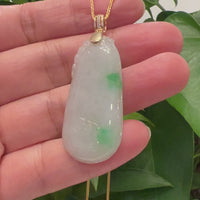 Natural Jadeite "Longevity Peach" ShouTao Necklace With 14k Yellow Gold Diamond Bail