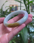 Baikalla Multi-Color "Fu Lu Shou" Jadeite Jade "Half Round" Bangle Bracelet (60.7mm) 