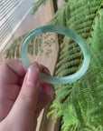 "Live" Natural Icy Green Flower Jadeite Jade Oval Comfort Fit Bangle