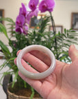 Baikalla White & Light Green Jadeite Jade "Half Round" Bangle Bracelet (55.3mm) 
