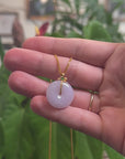 Baikalla "Ping An Kou" (Good Luck Button) Lavender Jadeite Jade Pendant W/ 18K Yellow Gold Bail