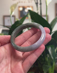 Baikalla Natural Deep Oil-Green & Light Lavender Jadeite Jade "Half Round" Bangle Bracelet (56.5mm) 