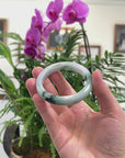 Baikalla White-Green W/ Blue-Green Flowers & Wuji Jadeite Jade "Half Round" Bangle Bracelet (57mm) 
