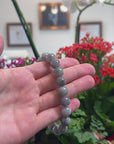 Baikalla Natural Grey Wuji & Light Green Jadeite Jade Round Bead Bracelet (11mm)
