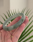 Baikalla Natural Icy Oil-Green Jadeite Jade "Half Round" Bangle Bracelet (58.6mm) 