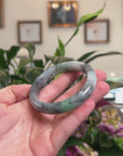Baikalla Natural Black Wuji & Green Jadeite Jade "Half Round" Bangle Bracelet (57.5mm) 