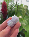 Genuine Burmese Lavender-Green Jadeite Jade PiXiu Pendant Necklace With 18K Gold Bail