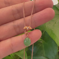 18k Rose Gold Jadeite Jade Diamond Pendant Necklace Ginkgo Leaf