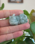 Genuine Burmese Ice Blue-Green Jadeite Jade PiXiu Pendant Necklace