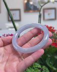 High-End Natural Icy Light Lavender Jadeite Jade "Traditional Round" Bangle Bracelet (55.9mm) 
