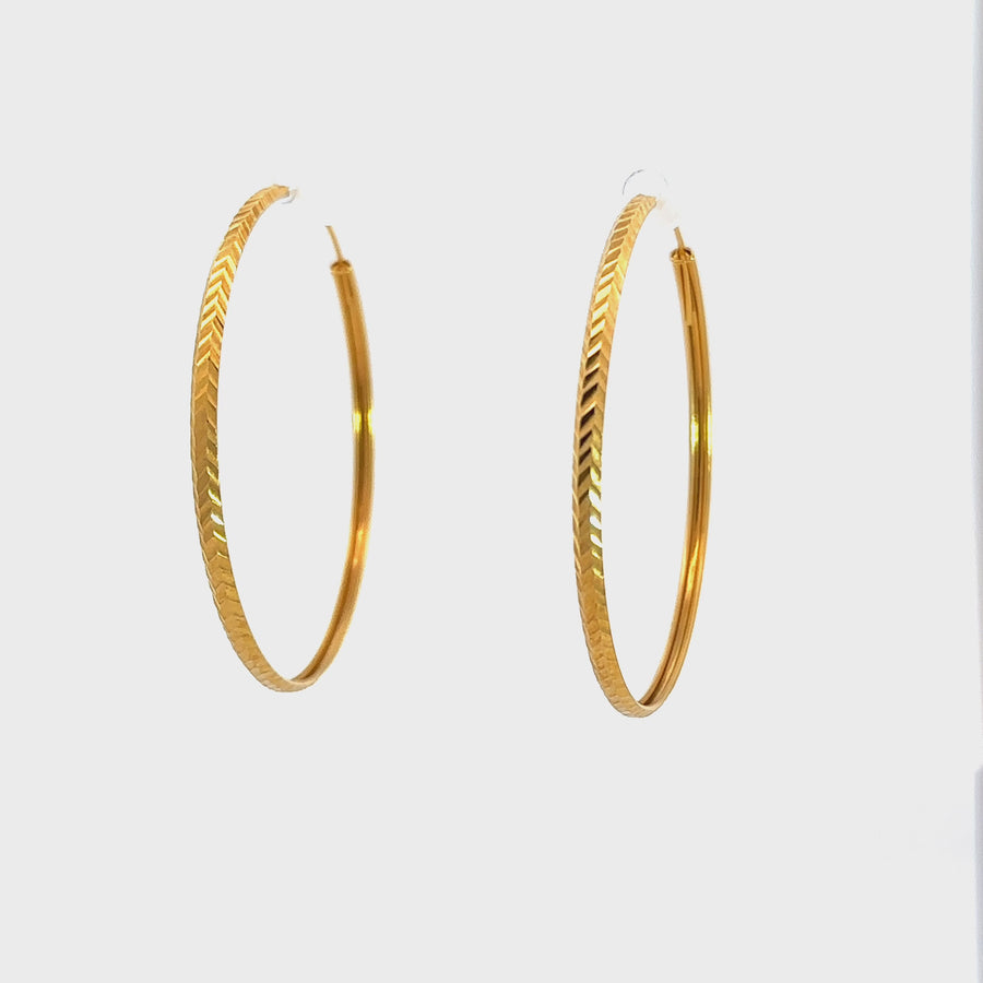 Baikalla 18k Solid Gold Dangle Diamond Cut Hoop Earrings