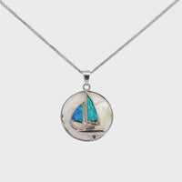 Baikalla Sterling Silver Lab-Created Blue Opal Sailboat Bezel Pendant Necklace