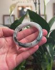 Baikalla Natural Deep Blue-Green Flower Jadeite Jade "Half Round" Bangle Bracelet (51.5mm) 