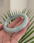 Baikalla Trailing Vine Leaf Carving Natural Blue-Green W/ Deep Blue-Green Flowers Jadeite Jade "Half Round" Bangle Bracelet (56.5mm) 