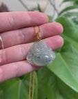 Burmese Ice Blue Green Jadeite Jade Happy Buddha Necklace With 18K Gold Bail
