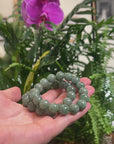 Baikalla Oil-Green Genuine Jadeite Jade Large Round Bead Bracelet (12mm)
