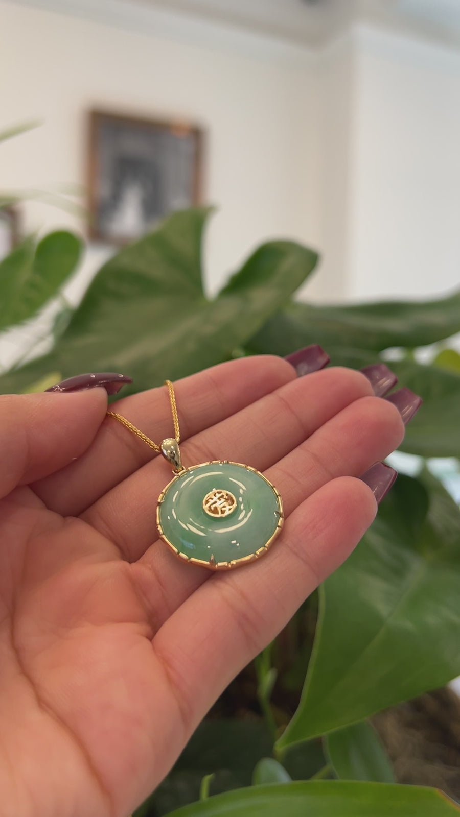 Baikalla "Good Luck Button" Necklace Green Jadeite Jade Lucky KouKou Pendant Necklace