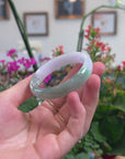 Baikalla Natural Icy Light Lavender & Oil-Green W/ Apple-Green Patches Jadeite Jade "Oval Half Round" Bangle Bracelet (53.6mm) 