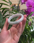Baikalla Green & White "Half-Round" Jadeite Jade Bangle Bracelet (55.4mm) 