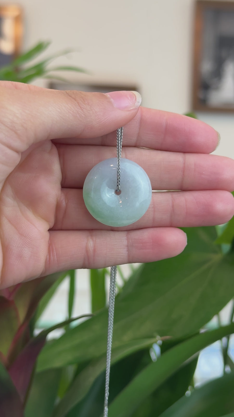 Baikalla "Good Luck Button" Necklace Lavender Jadeite Jade Lucky Ping An Kou Pendant