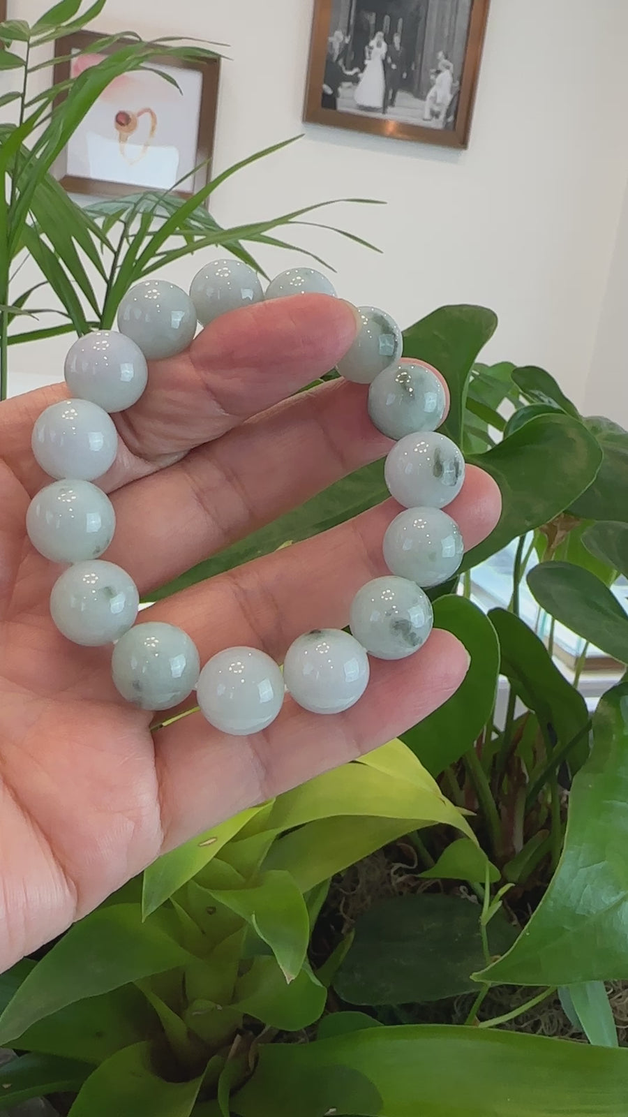 Natural Jadeite Jade Round Blue Green Large Beads Men's Bracelet (14mm)