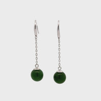 Baikalla "Classic Bead Earrings" Sterling Silver Genuine Nephrite Green Jade Dangle Earrings