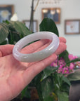 Baikalla Natural Icy Light Lavender & Oil-Green Patch Jadeite Jade "Half Round" Bangle Bracelet (57.2mm) 