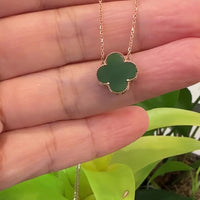 18k Rose Gold Natural Green Nephrite Jade Lucky Four Leaf Clover Necklace