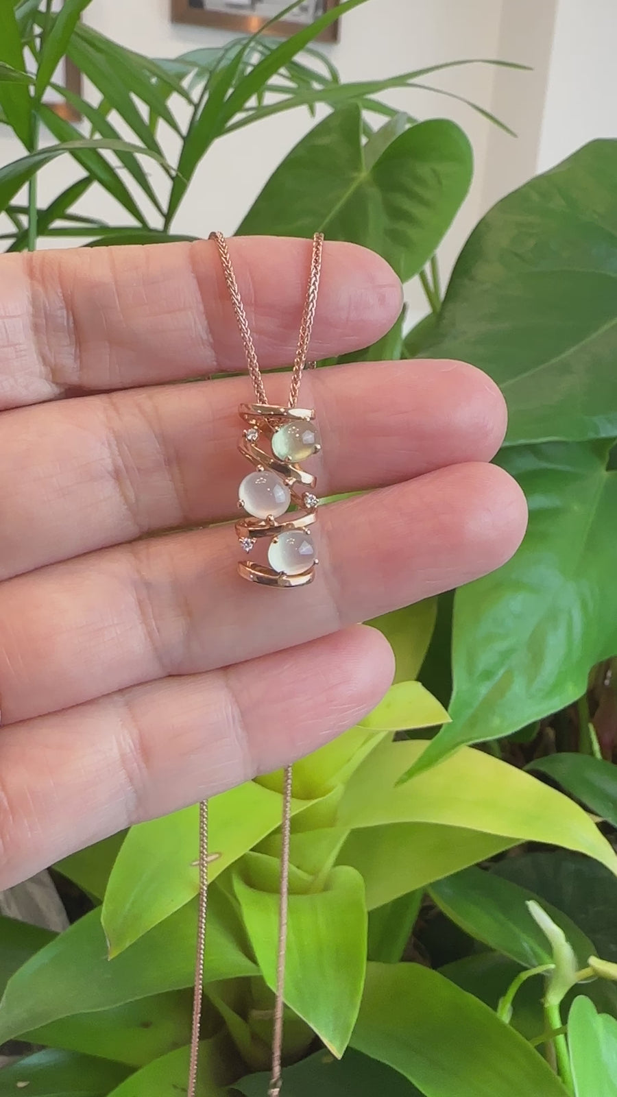 Baikalla™ "Alice" 18k Rose Gold Ice Jadeite Jade Diamond Pendant Necklace
