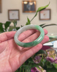 Baikalla Natural Icy Vibrant Forest Green Jadeite Jade "Half Round" Bangle Bracelet (53.2mm) 