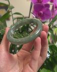 Baikalla Oil-Green Jadeite Jade "Half Round" Bangle Bracelet (56.5mm) 